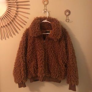 Wild Fable Fuzzy Teddy Jacket, Brown, Size XL